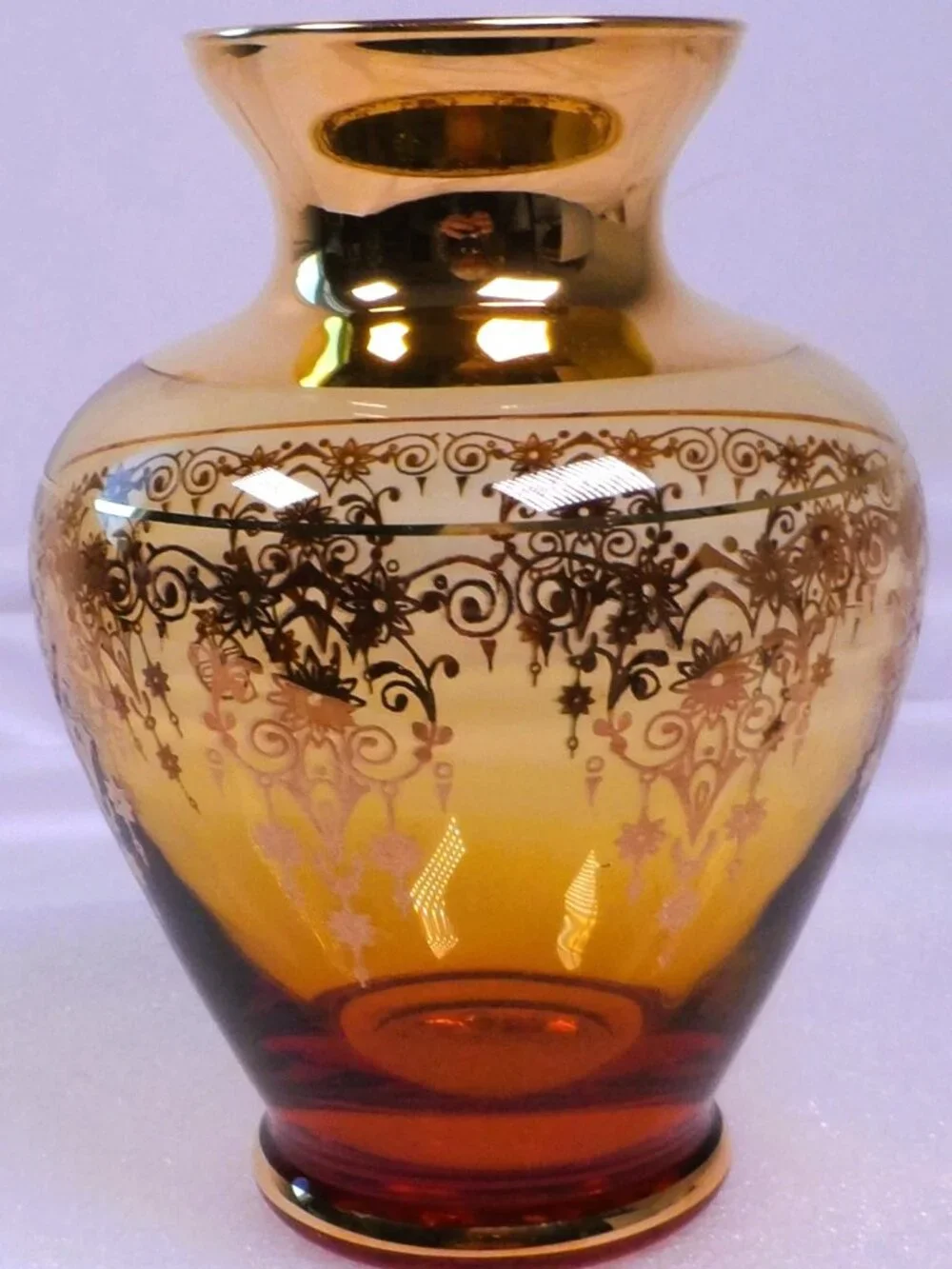 Glass Bud Vase-Amber Color w/24K Gold Trim Vecchia Murano-Italy 5